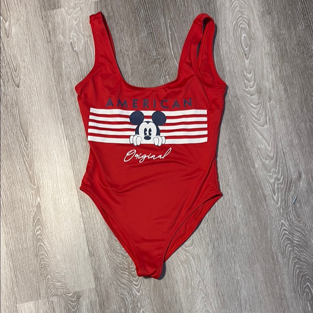 Disney Red One Piece Swimsuit with Mickey Mouse | Adult Small